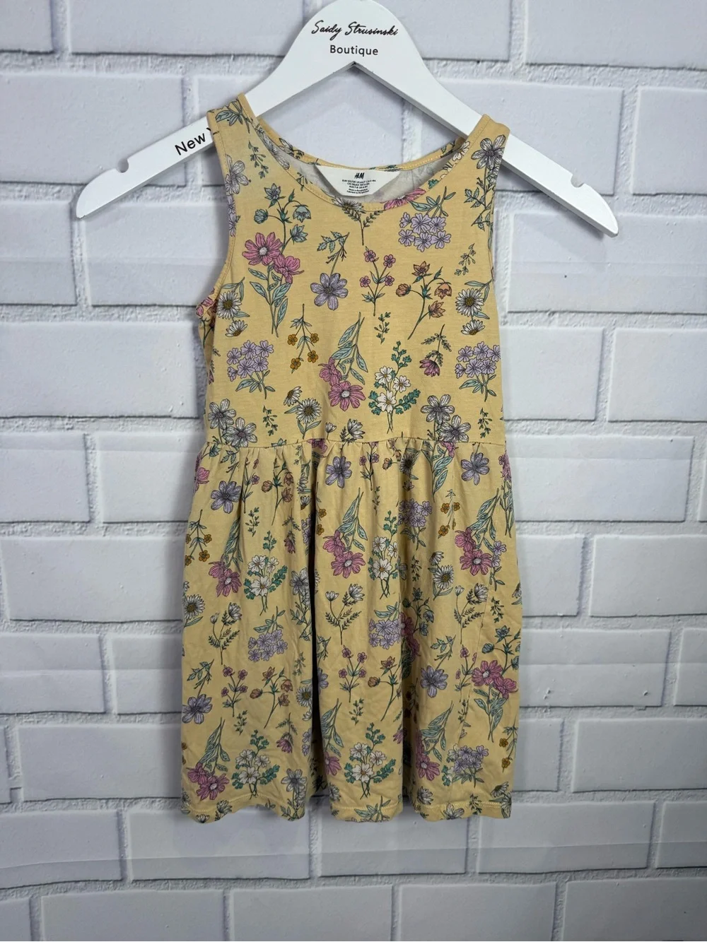 H&M Girls Floral Sleeveless Dress Size 6X-7 Yellow Cotton
